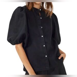 Lanhtropy Bubble Mao Neck Balloon Sleeve Shirt, Black Size M